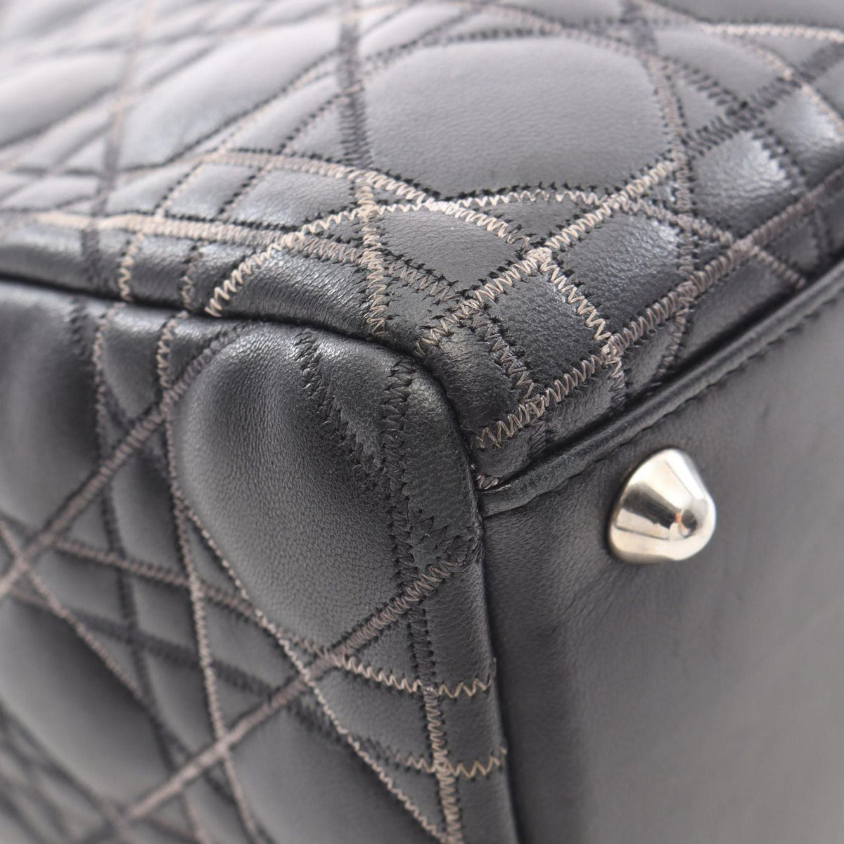 Dior Dio Handbag Ladydio Cannage Black Leather 2-Way Tote