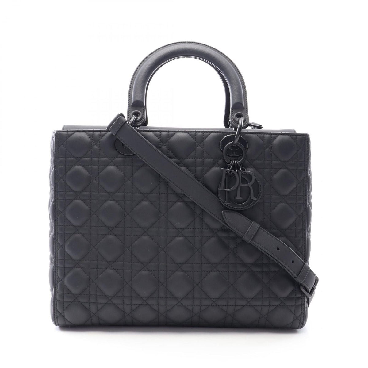 Dior Handbag Lady Dior Large Cannage Matte 2-Way Black Leather Lady Dior Tote